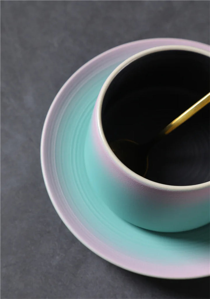 Practical Coffee Cup and Saucer Set Designed Handle to Insert Spoon Household Good Looking Light Luxury Ceramic Cup Souvenir Set - Eagle 