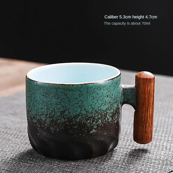 Creative Handmade Exquisite Coffee Cup Vintage Coffee Cup With Wooden Handle Mug Cups Mugs Drinkware Kitchen Dining Bar Home - Eagle 