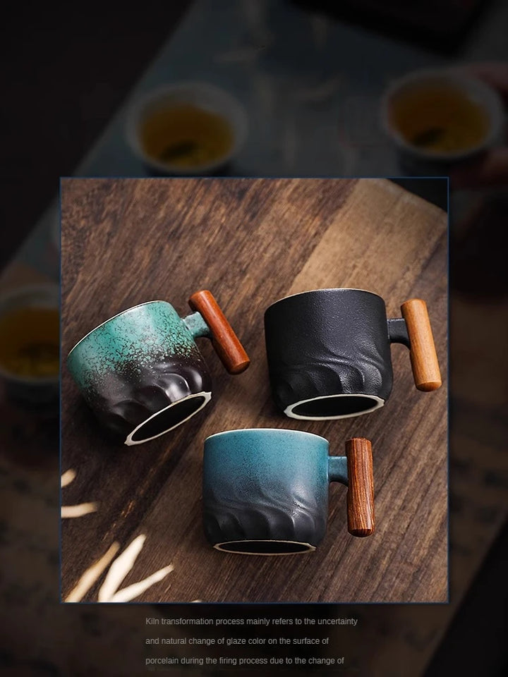 Creative Handmade Exquisite Coffee Cup Vintage Coffee Cup With Wooden Handle Mug Cups Mugs Drinkware Kitchen Dining Bar Home - Eagle 