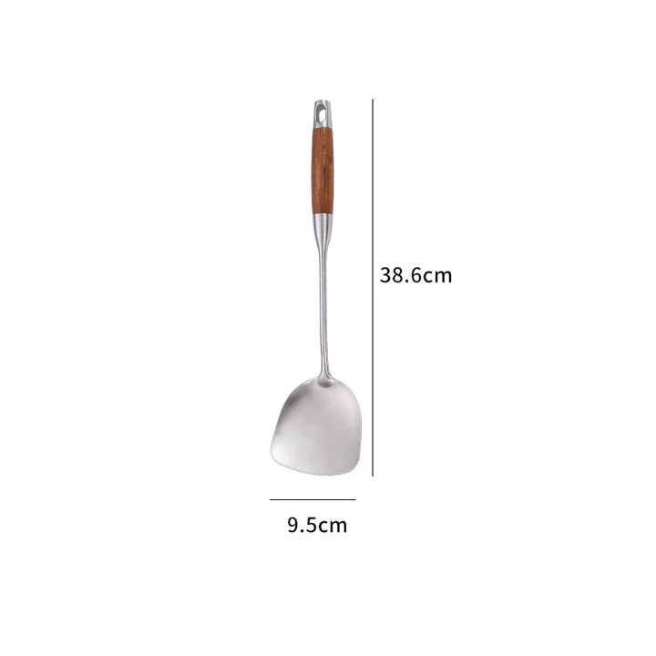 Rosewood Handle Stainless Steel Cookware Set Kitchen Durable Wok Spatula Colander Shovel Cooking Utensil Kitchenware Accessories - Eagle 