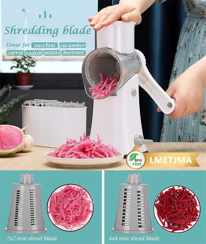 LMETJMA 5 in 1 Rotary Cheese Grater Shredder Kitchen Mandoline Vegetable Julienne Slicer Waffle Cutter Nut Chopper JT247 - Eagle 
