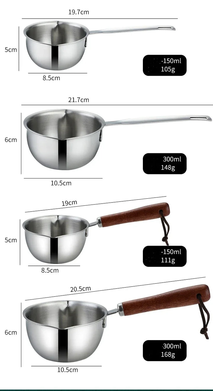1Pcs Stainless Steel Oil Pot Wooden/Steel Handle Mini Soup Milk Pots Thicken Small Saucepan Cooking Tools Kitchen Accessories - Eagle 