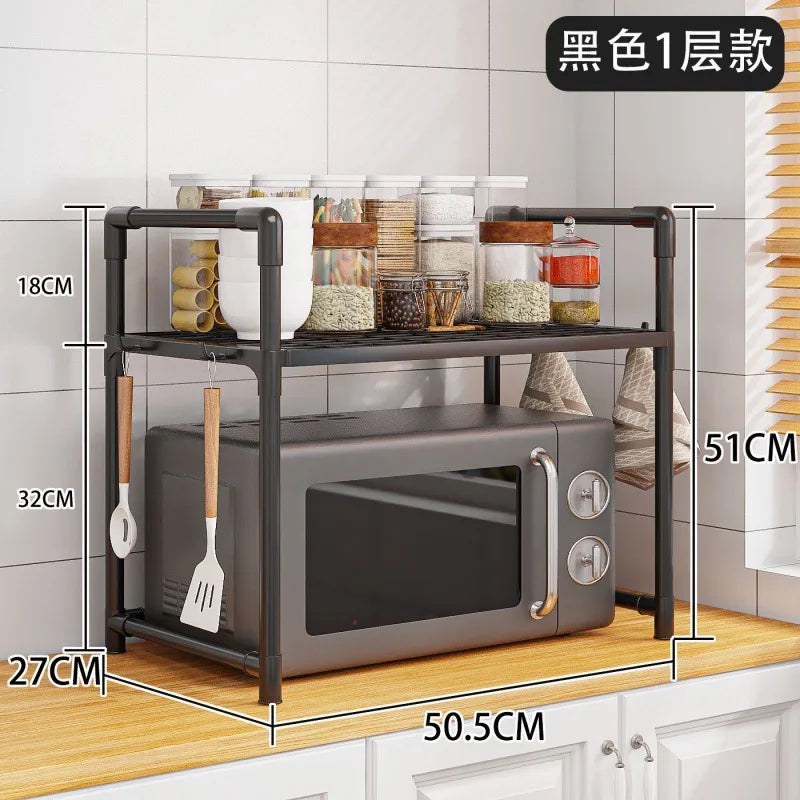 Kitchen with armrest, hook, seasoning sorting rack, microwave oven rack, widened and thickened oven, bread machine storage rack