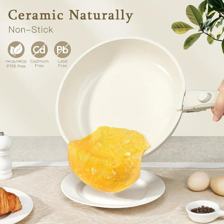 21Piece Ceramic Cookware Set with Detachable Handles for Healthy Cooking NonStick NonToxic PFAS PFOA PTFE Free Suitable for Dis - Eagle 