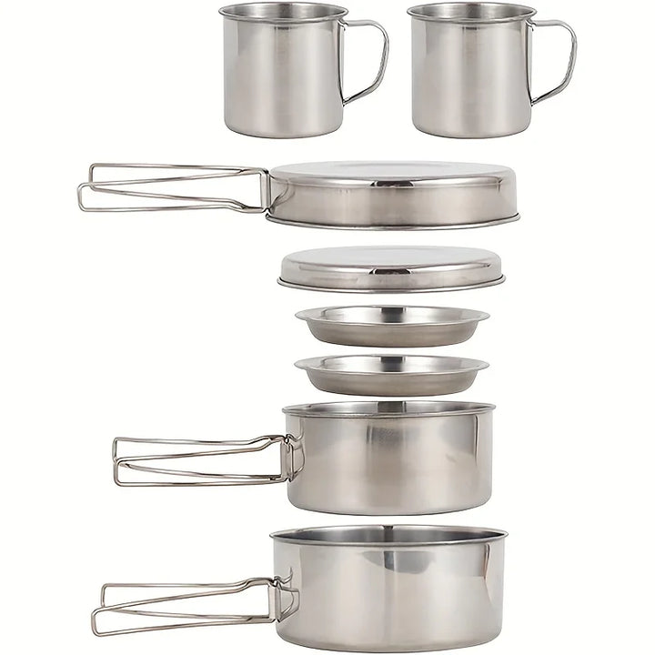 8Pcs Camping Cookware Set Outdoor Pot Set tainless Steel Cooking Pots and Pans Set for Hiking Tourist Dishes Picnic Equipment - Eagle 