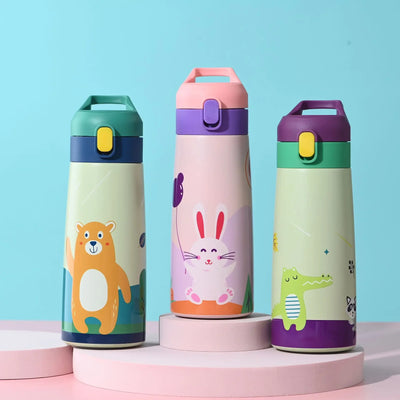 500ML Kids Thermos Bottle Stainless Steel Straw Thermos Mug Leak-Proof Vacuum Flask Children Thermal Water Bottle For School