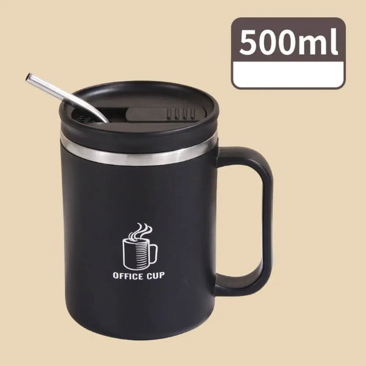 Double-Wall Mug 304 Stainless Steel with Drinking Straw Insulated Coffee Cup Large Capacity Heat-resistant Thermal Water Cup - Eagle 