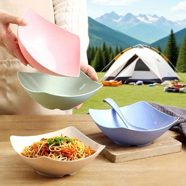 4Pcs Plastic Soup Bowls Set, Square Salad Plates for Home Use, Western Cuisine, Noodles & Stir-Fry Dishes, Durable Kitchenware - Eagle 