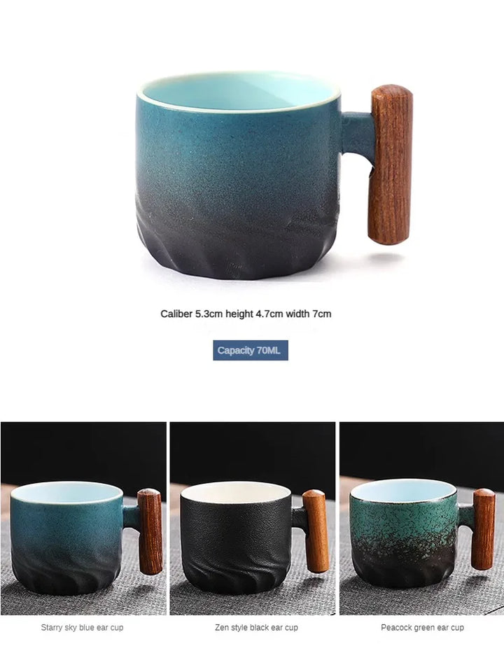 Creative Handmade Exquisite Coffee Cup Vintage Coffee Cup With Wooden Handle Mug Cups Mugs Drinkware Kitchen Dining Bar Home - Eagle 