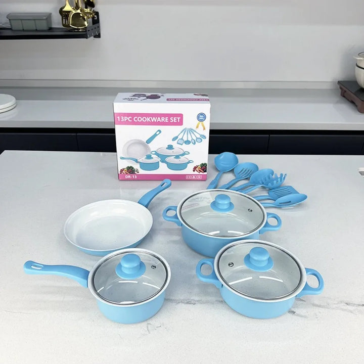 13pcs Durable Non Stick Cookware Set Multifunctional Kitchen Utensil Soup Milk Pot Maifanstone Frying Pan Household - Eagle 