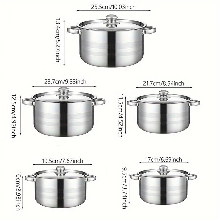 5pcs cookware set   of stainless steel pots,,  stainless steel cooking pot,  suitable for induction cookers and gas stoves， - Eagle 