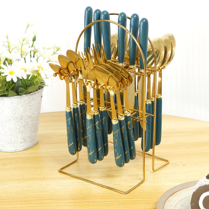 24Pcs Tableware Set with Holder Stainless Steel Cutlery Set Service for 6 Utensils Set Mirror Polished Forks Knives Spoon Set - Eagle 