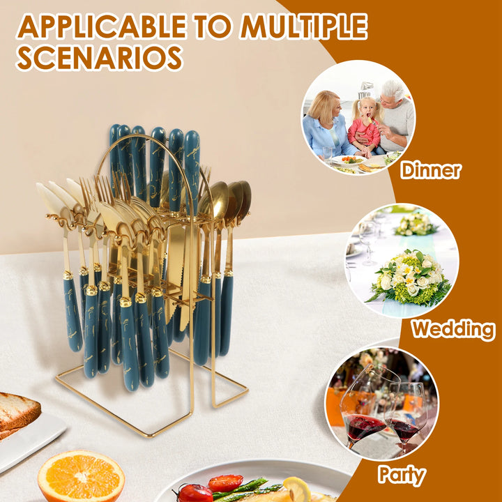 24Pcs Tableware Set with Holder Stainless Steel Cutlery Set Service for 6 Utensils Set Mirror Polished Forks Knives Spoon Set - Eagle 