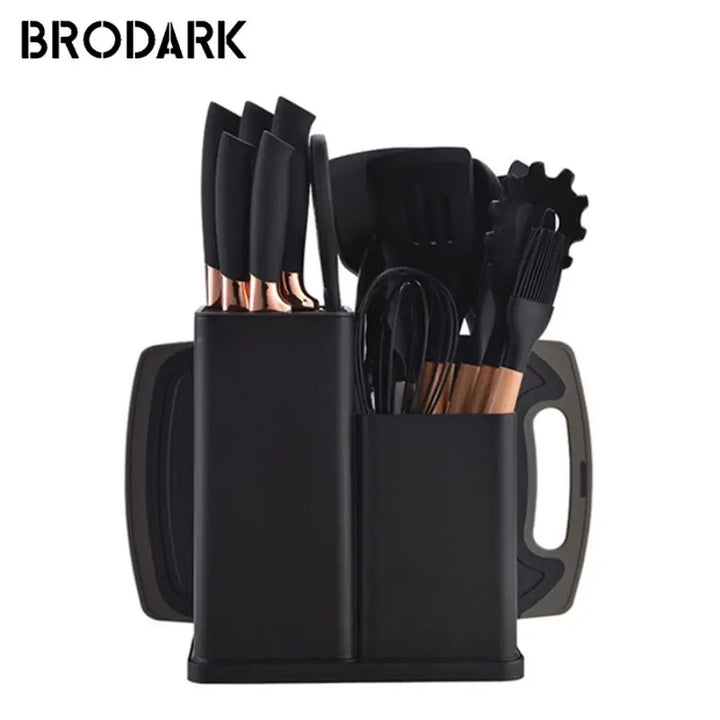 19pcs Food Grade Silicone Brodark Kitchenware Set, Cooking Spoon, Shovel, Cutting Board, Fruit Knife, Chef Knife, Combination Se - Eagle 