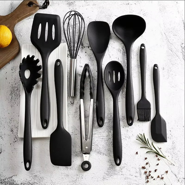 10 PCS Silicone Cookware Set Kitchen Cooking Tools Baking Tools Tableware Silicone Shovel Spoon Scraper Kitchen Accessories - Eagle 