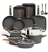 Induction Pots and Pans Set Non Stick - 12 Pcs Nonstick Kitchen Cookware Set, Black Hammered Cooking Pans Set - Eagle 