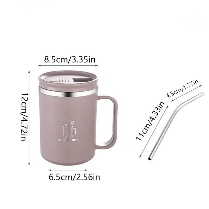Double-Wall Mug 304 Stainless Steel with Drinking Straw Insulated Coffee Cup Large Capacity Heat-resistant Thermal Water Cup - Eagle 