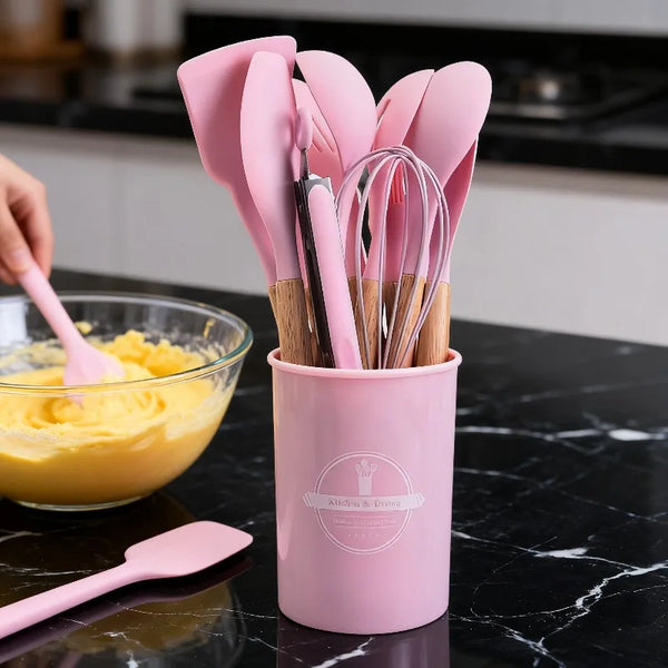 12PCS Cooking Tool Kitchen Cookware Utensils Food Grade Silicone Turner Spatula Measuring Spoon Practical Kitchenware Set - Eagle 
