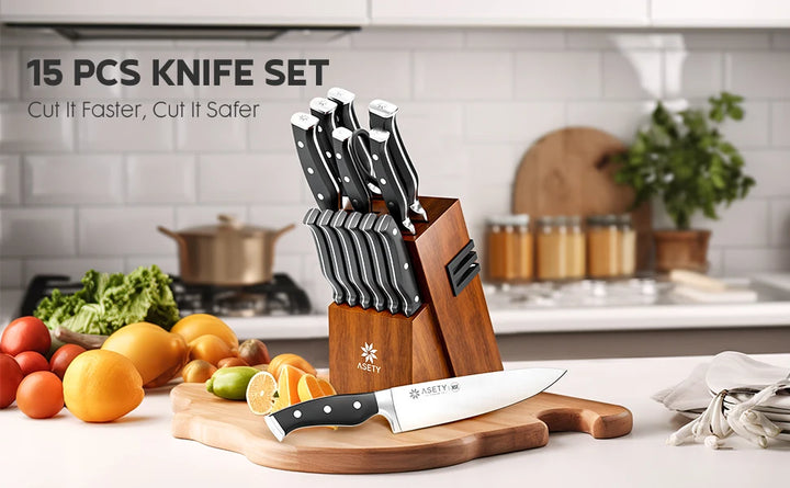15 PCS Kitchen Knife Set With Built-in Knife Sharpener Block, Professional Stainless Steel Knife Set With Built - Eagle 