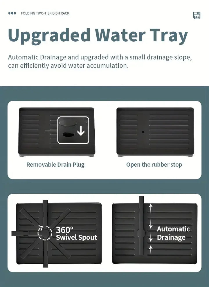 Dish Drying Rack, 2 Tier Large Dish Drying Rack for Kitchen Counter with Drainboard Stainless Steel Dish Drainer for Dish&Cup - Eagle 