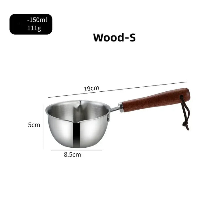 1Pcs Stainless Steel Oil Pot Wooden/Steel Handle Mini Soup Milk Pots Thicken Small Saucepan Cooking Tools Kitchen Accessories - Eagle 