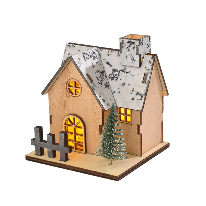 Wooden Christmas House with LED Lights – Festive Tabletop & Desktop Decoration - Eagle 