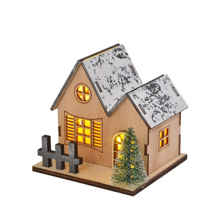 Wooden Christmas House with LED Lights – Festive Tabletop & Desktop Decoration - Eagle 