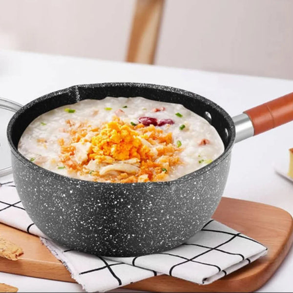 Non-Stick Sauce Pan Soup Pot with Pour Spout Milk Saucepan Wooden Handle Stick Proof Sauce Pan 14cm for Home Kitchen - Eagle 