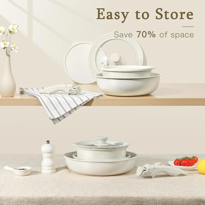 21Piece Ceramic Cookware Set with Detachable Handles for Healthy Cooking NonStick NonToxic PFAS PFOA PTFE Free Suitable for Dis - Eagle 