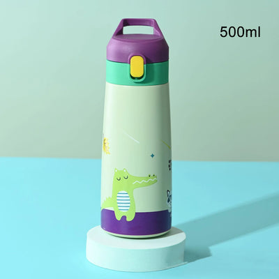 500ML Kids Thermos Bottle Stainless Steel Straw Thermos Mug Leak-Proof Vacuum Flask Children Thermal Water Bottle For School